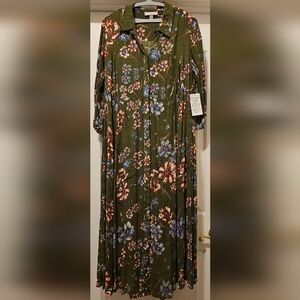 NWT Olive and Flowered Crinkle Dress